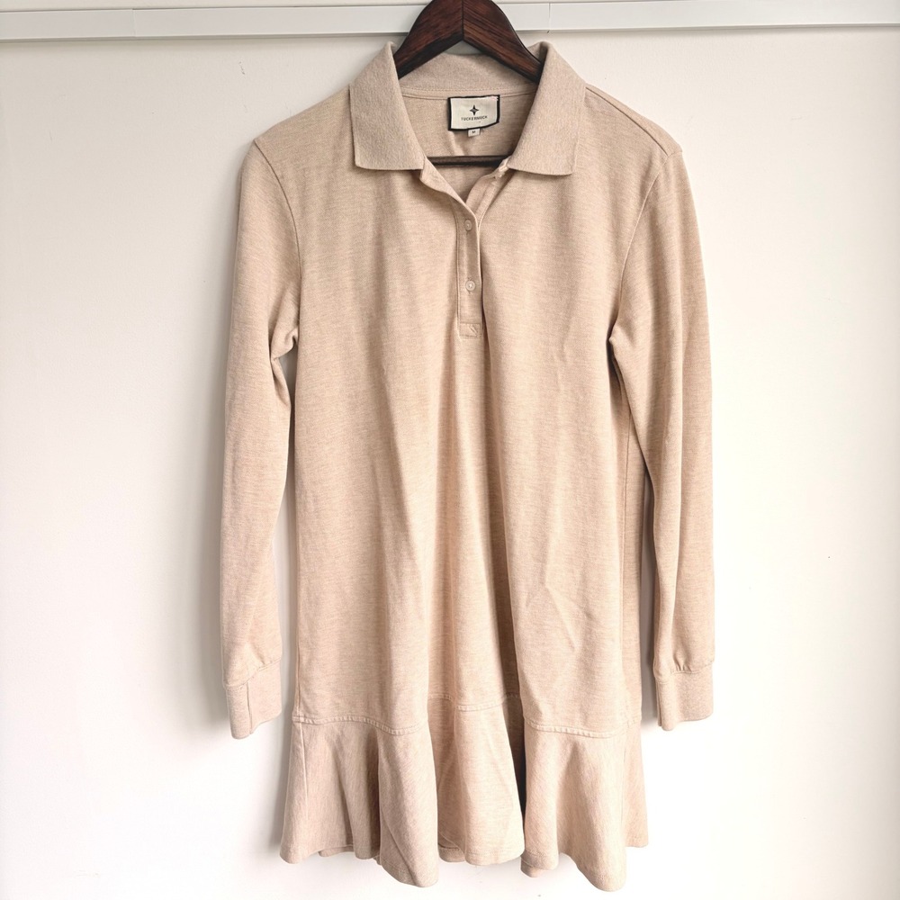 Tuckernuck Sandstone Pique May Polo Shirt Dress Medium Long Sleeve Polo Beige - Picture 2 of 11